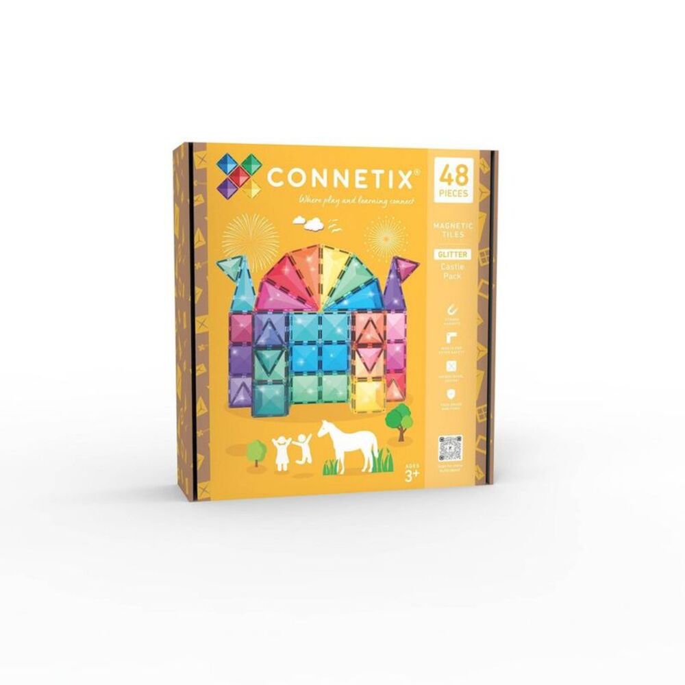 CONNETIX -  Magnetic Tiles Glitter Castle Pack 48pc:  Yellow